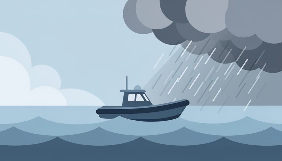 Lifeboat on calm water with storm clouds in the distance, suggesting backup readiness.